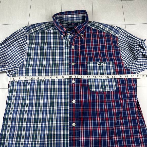 Vineyard Vines Shirt Mens Medium Blue Mixed Plaid Slim Fit Tucker Button Down - Picture 7 of 8
